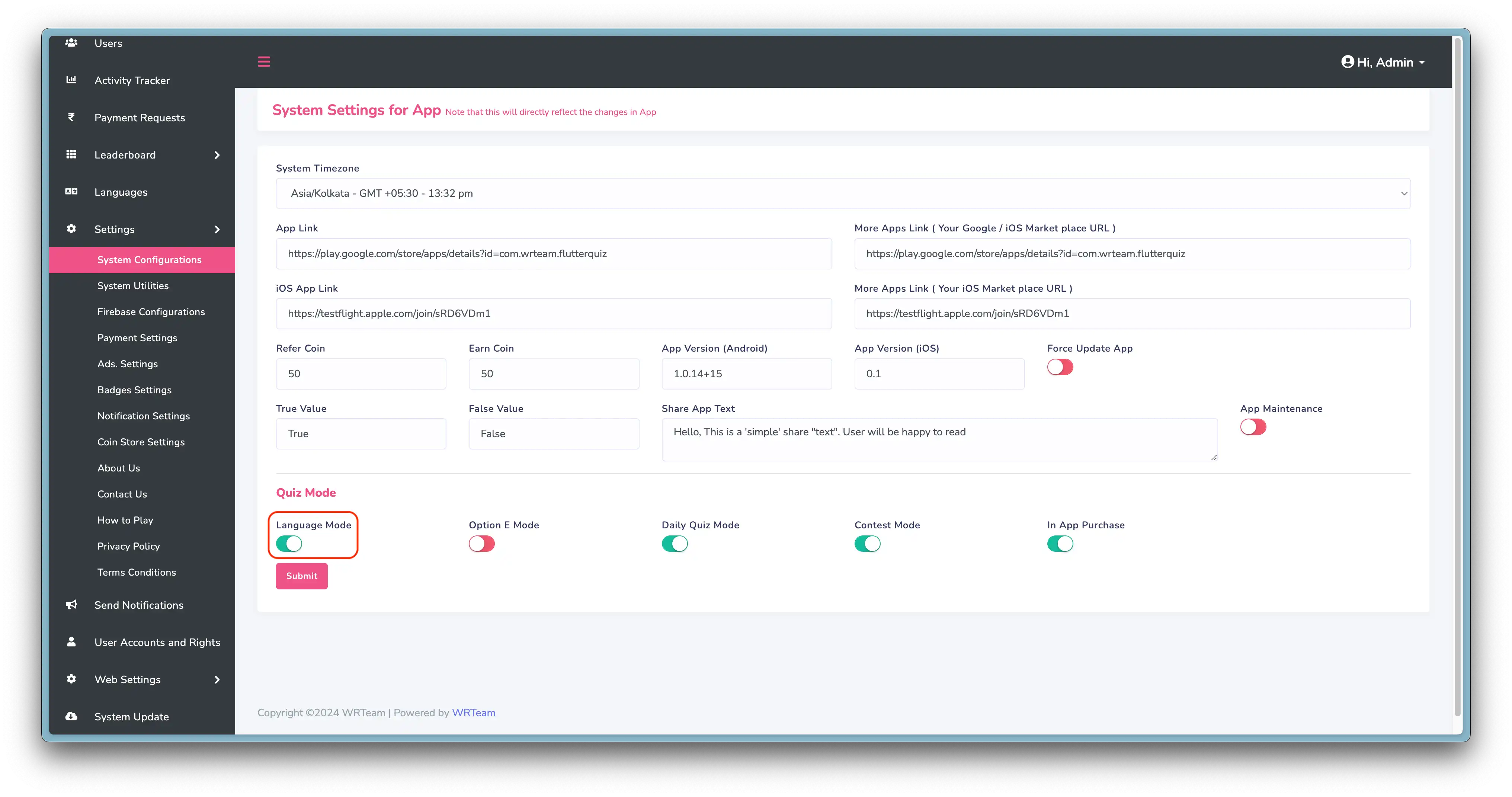 Admin Language Setting